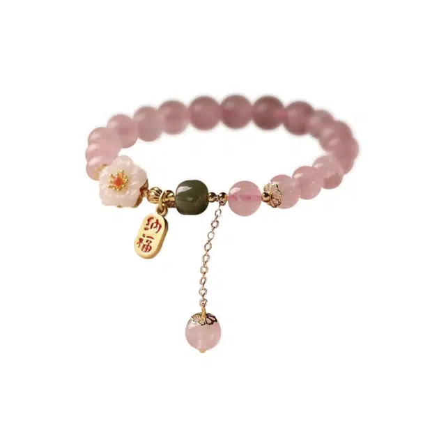 京华录 小众招桃花清新转运珠 桃之夭夭平安喜乐 甜美纳福流苏 国潮日常转运 轻奢学业有成上岸 水晶 手链 女款