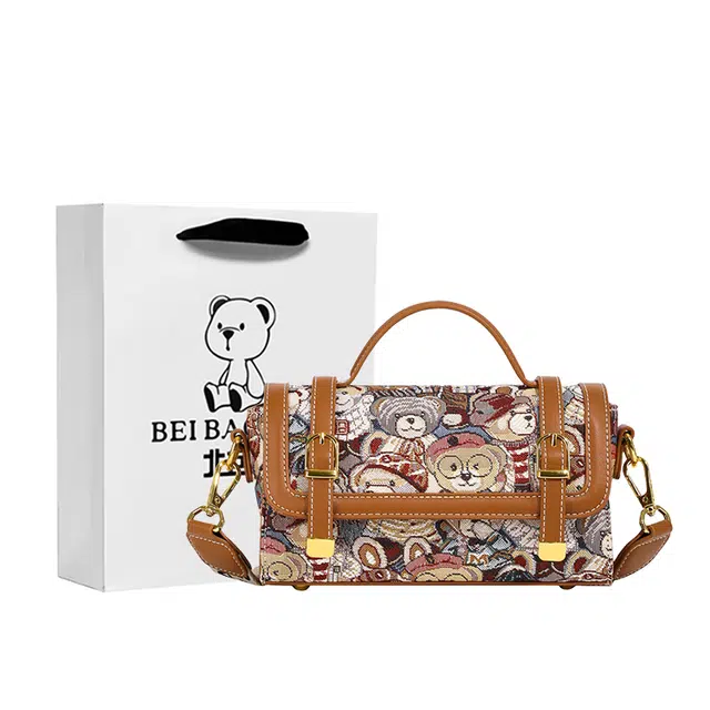北包包 时尚百搭卡通小熊甜美撞色手提斜挎包 帆布 帆布包单肩包 常规 女款 蓝色/粉色/棕色