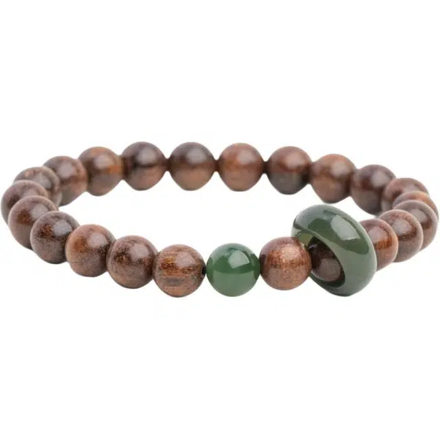 仙源 国风新中式带跑环  文玩盘玩圆珠 和田玉 木作手串 男女同款情侣款 贡木