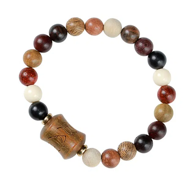 九隆古 多宝珠 绿檀六字真言竹节 学业有成 考试考研上岸 复古文艺风森系禅味新中式国潮佛珠 木质 手串 男女同款情侣款 檀木