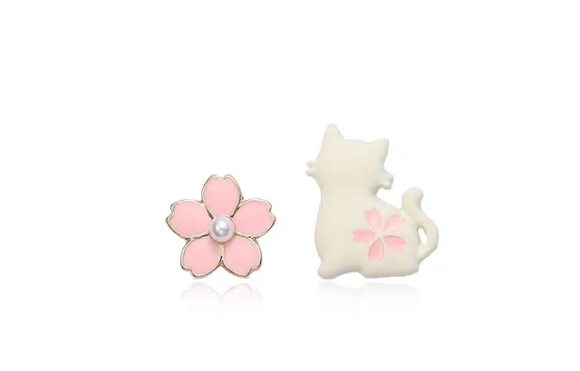 大唐国鼎 可爱猫咪花朵 高级感甜美 可爱设计感 森系小清新 合金 耳钉 女款