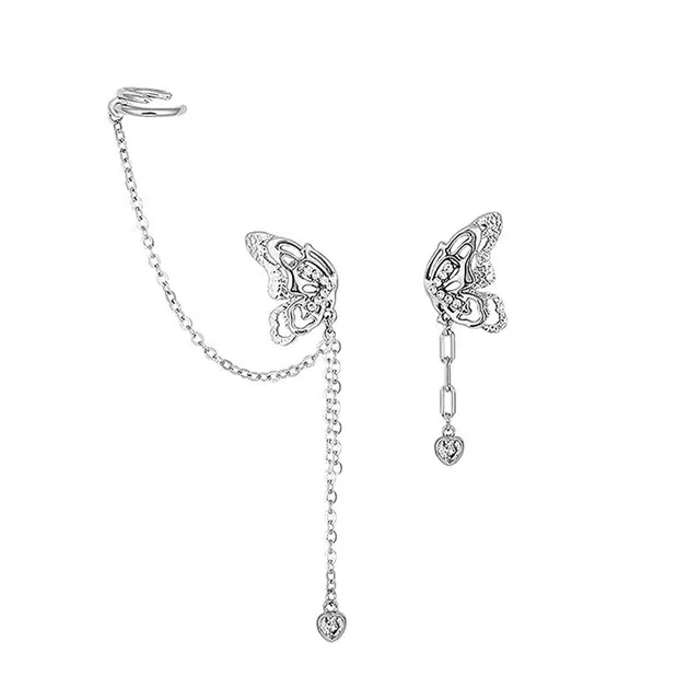 大唐国鼎 不对称蝴蝶 轻奢甜美可爱 少女氛围感 小众高级感设计 日常通勤 合金 耳钉 女款
