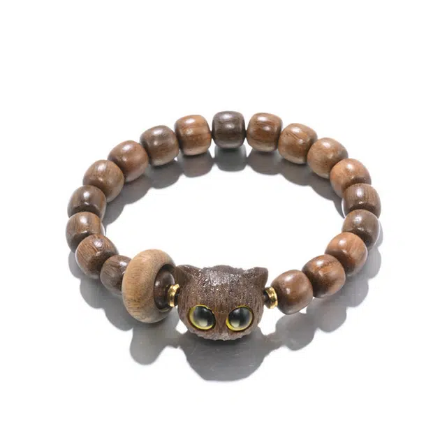 凯真 高油密 国潮新中式跑环招财猫转运珠 文玩佛珠盘玩串 绿檀 木作手串 男女同款情侣款 绿檀 礼盒