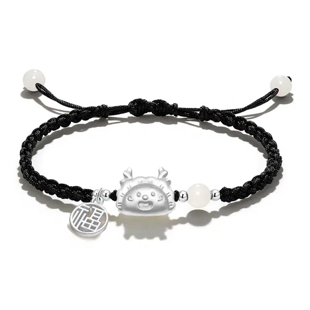 谧月珠宝 招财饺子龙福牌手编编绳国潮中式五彩绳小众设计复古设计感 民族风高级感 菩提子/菩提籽 手链 男女同款情侣款