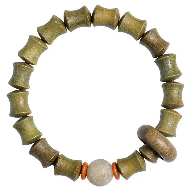 月印百川 步步高升竹节珠手把件 六字真言转运念珠文玩 新中式国潮古风 木质 木作手串 男女同款情侣款 绿檀