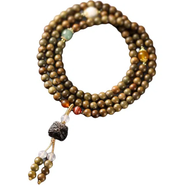 九隆古 文艺素雅禅意小清新 多圈叠带念珠佛珠 檀木 木作手串 男女同款情侣款 绿檀