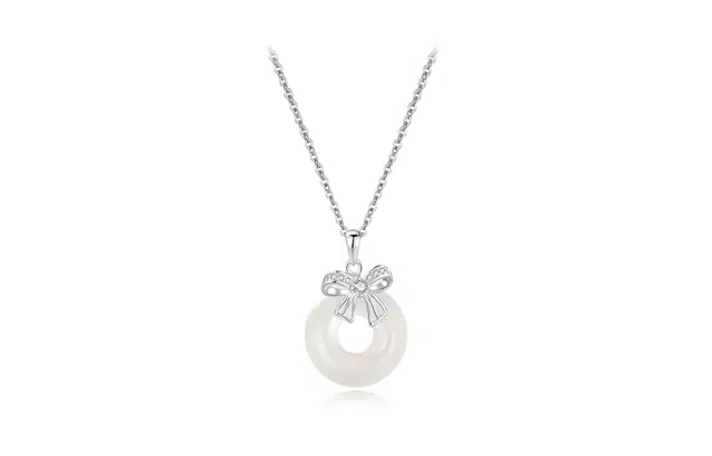 尚银福 蝶恋平安扣 新中式国潮气质复古优雅甜美蝴蝶结圆环轻奢精致简约 合金 项链 女款