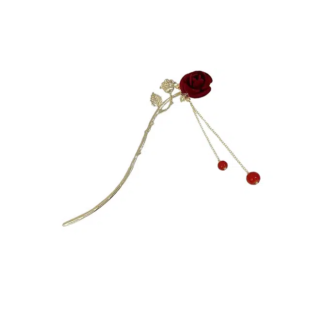 大唐国鼎 红玫瑰花 现代高级感 古风精致高级感 优雅双生花设计通勤日常 发簪 女款