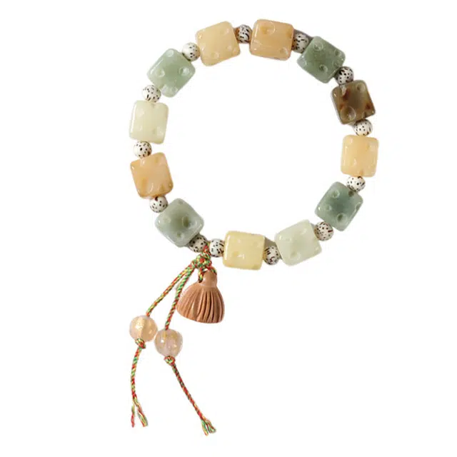 九隆古 好远莲蓬 两世欢 新中式风化菩提奶酪方珠单圈文玩 小清新盘玩国风 菩提根 手串 男女同款情侣款