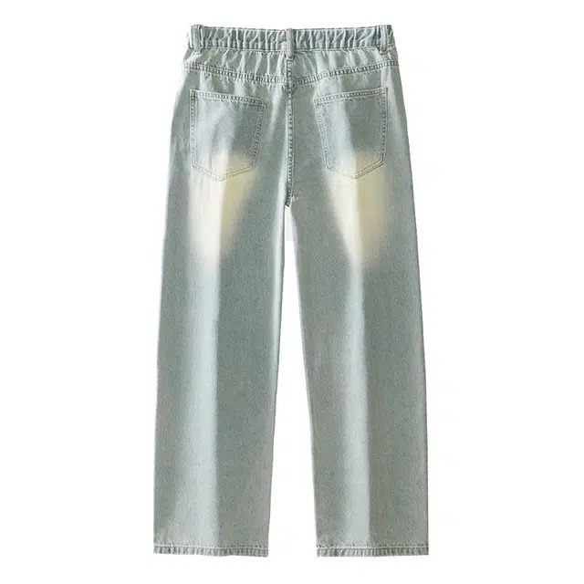 雅鹿 直筒中腰宽松水洗牛仔裤 男款