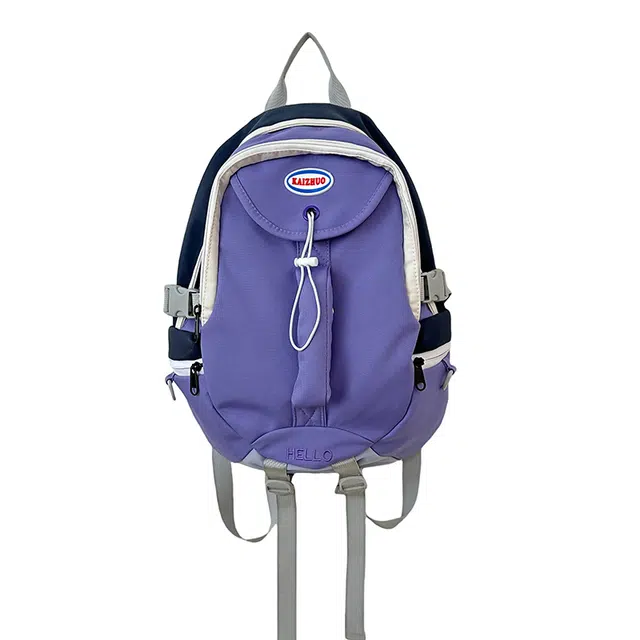 揽月 美式休闲少女简约大容量工装 尼龙 双肩包书包 女款 紫色/白色/黄色