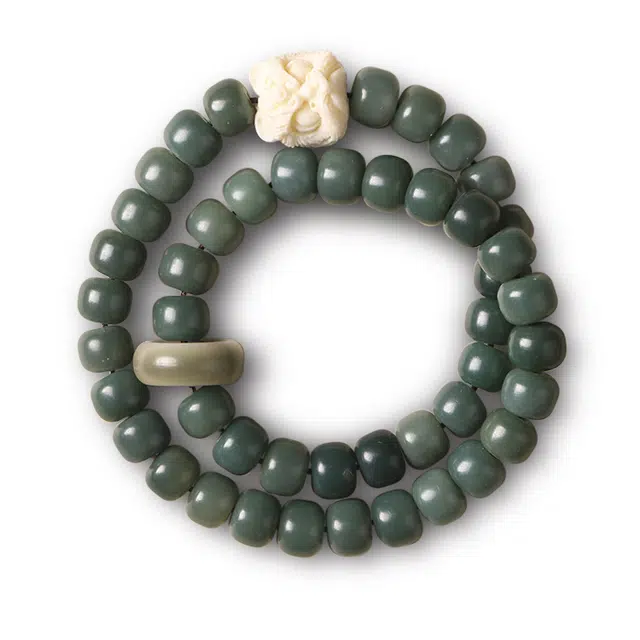 九隆古 风化绿阴皮 国潮醒狮转运珠 文玩跑环手持佛珠盘玩 菩提根 手串 男女同款情侣款