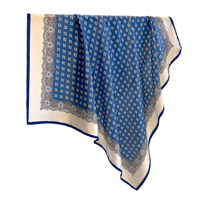 杭丝路 围巾薄款防晒大方巾小披肩 桑蚕丝 丝巾 女款 蓝色