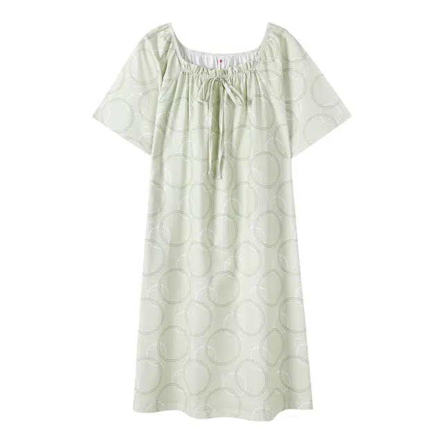 欧迪芬 宽松透气柔软舒适简约休闲短袖睡裙 女款 青绿色