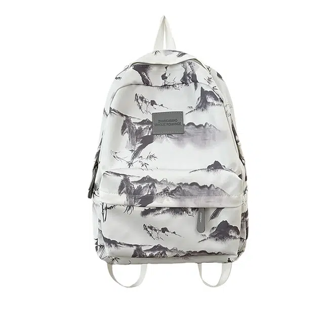 揽月 山水复古涂鸦大容量旅行 尼龙 书包双肩包 男女同款情侣款 多色