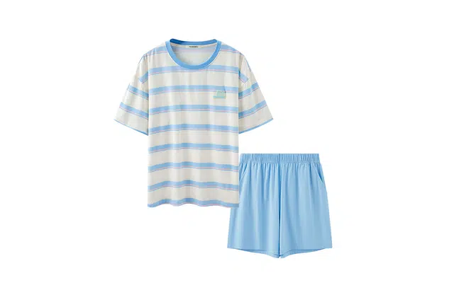 有棵树 薄款凉感抗菌条纹短袖三分裤家居服睡衣套装 男款
