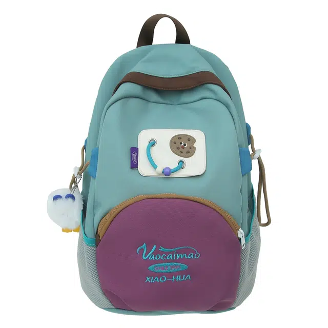 揽月 复古风可爱撞色 尼龙 大容量双肩包电脑书包 男女同款情侣款 多色