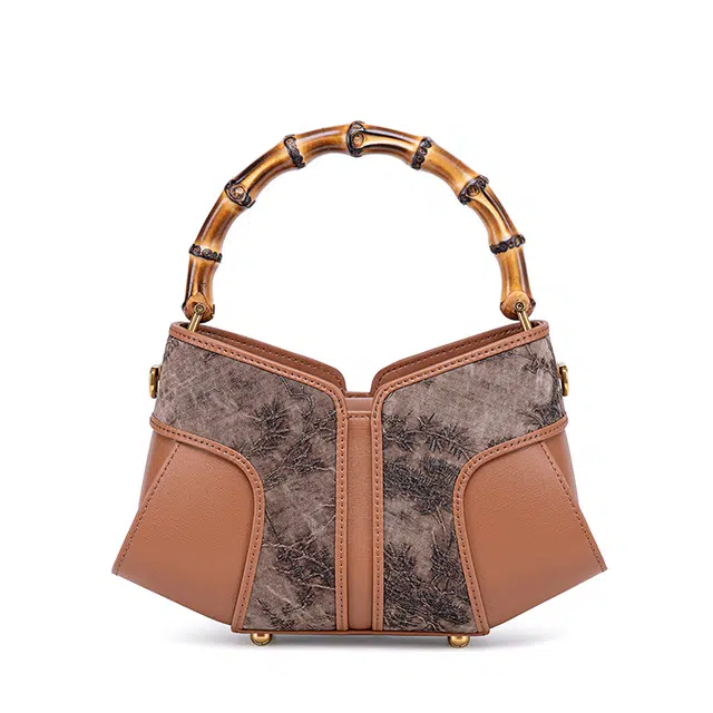 良锦记 竹节手提包气质桑蚕丝新中式香云纱牛皮国风单肩斜挎包 女款 多色