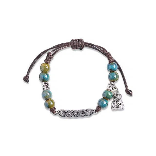 阡陌 钱多多串珠编织手绳 新中式国风铜钱串珠编织手绳 精致简约气质优雅高级小众 男友女友礼盒节日 织物 手链 男女同款情侣款