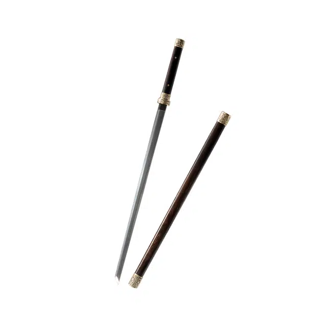 天子剑 螭龙唐刀 黑檀木鞘 黄铜精雕装具 百炼花纹钢覆土烧刃未开刃 摆件收藏 成品模型