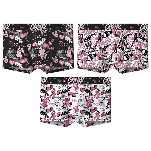 二三二三 抗菌透气卡通印花平角中腰舒适四角内裤 男款 组合装