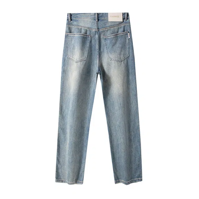 雅鹿 复古阔腿垂感百搭宽松直筒水洗做旧耐磨休闲牛仔裤 男款 蓝色