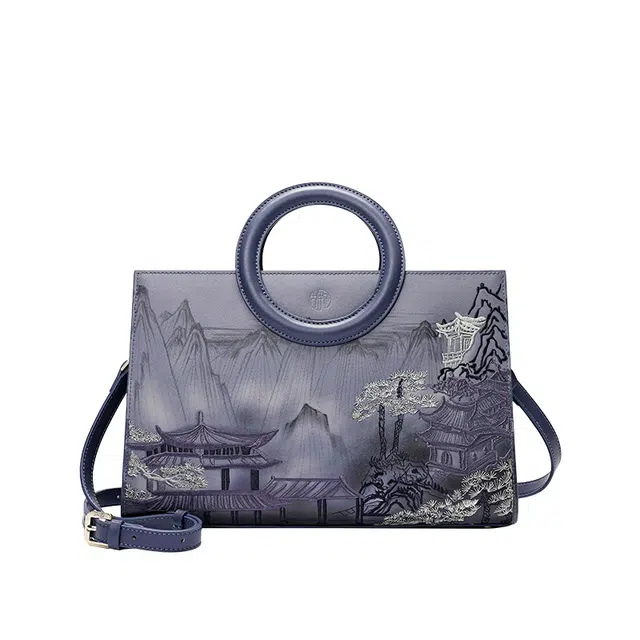 古伊西 新中式复古时尚百搭 牛剖层皮革 手提斜挎包 女款