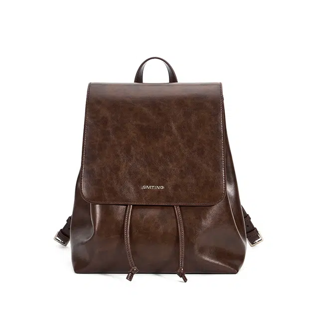 西木汀 拾光者 高级感设计大容量通勤旅行包 牛皮 双肩包 大号 女款 焦糖棕