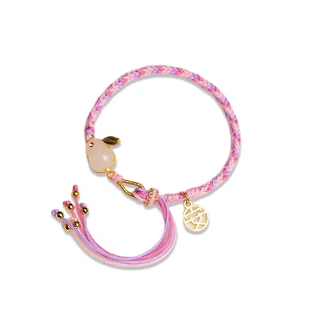 阡陌 兔手工编织平安牌手绳 新中式精致清新少女编织手绳 气质优雅甜美可爱 小众设计感 女友闺蜜礼盒 织物 手链 女款