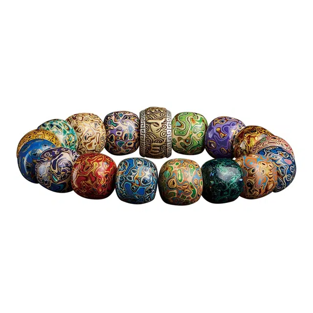 玉临门 国潮古风六字真言 转运佛珠念珠 合金 手串 男女同款情侣款 大漆