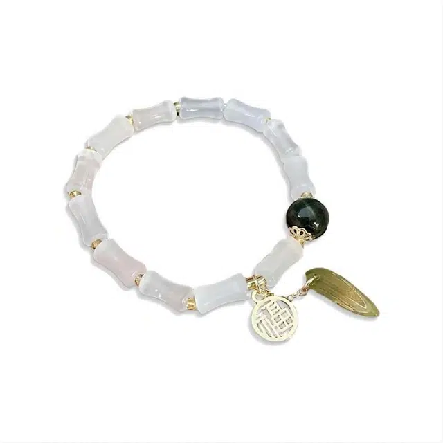 大唐国鼎 竹叶竹节 新中式复古典雅轻奢清冷感 水晶 玉石手链 女款