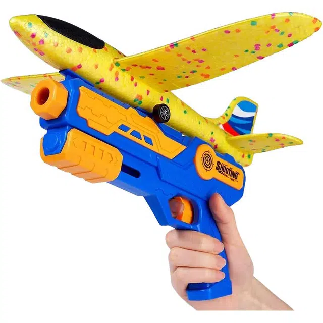 乐乐鱼 弹射泡沫飞机发射枪 户外手抛飞天滑翔机 玩具