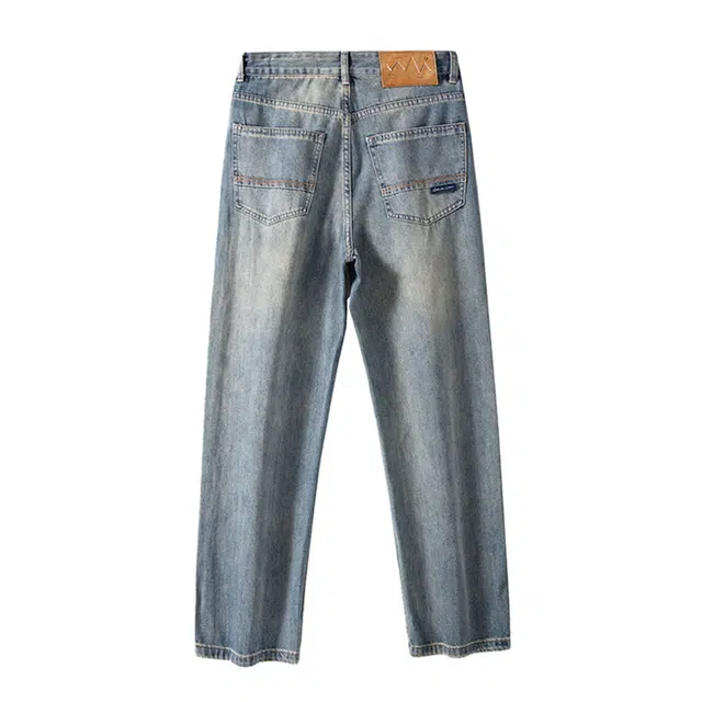 雅鹿 高街美式宽松垂感休闲水洗做旧百搭中腰阔腿牛仔裤 男款 蓝色