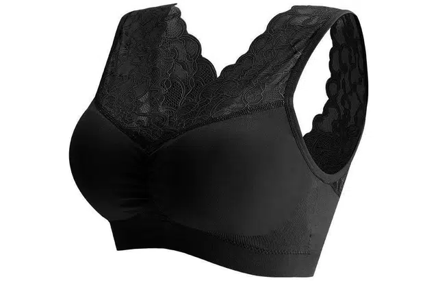 莫代尔 蕾丝美背无缝带胸垫背心式文胸 女款 黑色