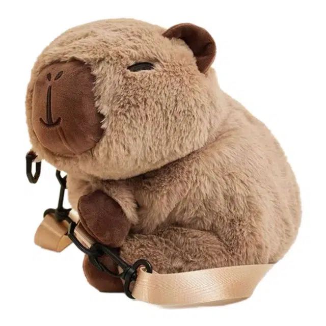 抱竹 古力古力 卡皮巴拉玩偶 可爱日常百搭 毛绒 双肩包 常规 男女同款情侣款 浅棕色