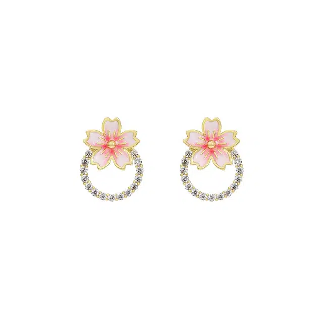 希遇 粉色樱花耳钉 小众设计个性轻奢花朵耳饰 合金 耳钉 女款