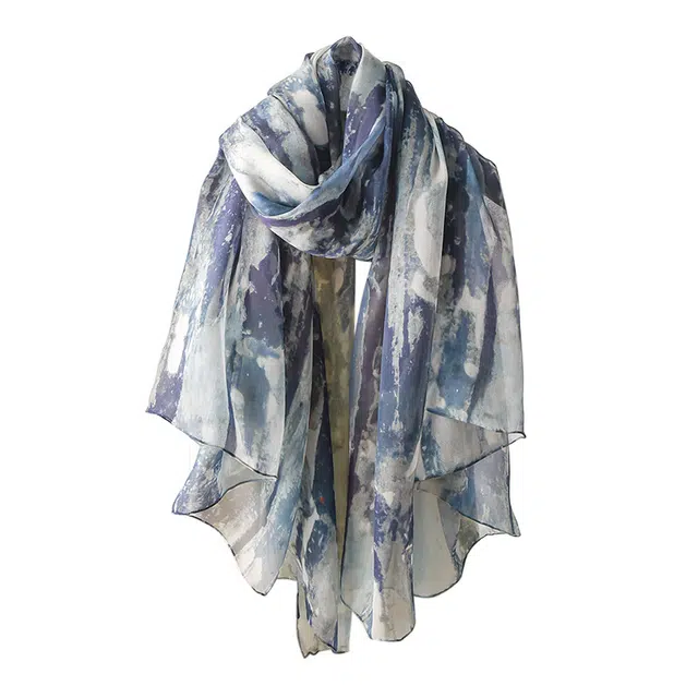 杭丝路 围巾披肩沙滩海滩防晒超大纱巾真丝乔其斜纹三亚海边 桑蚕丝 丝巾 女款