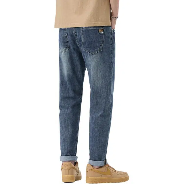 雅鹿 宽松休闲锥形九分中腰牛仔裤 男款 蓝色