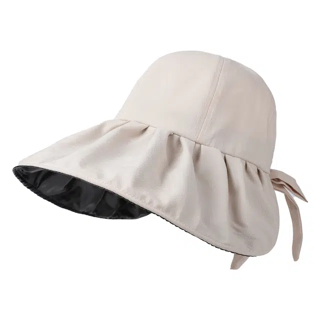 稻草人 褶皱感大帽檐黑胶防紫外线 聚酯纤维 防晒帽 女款