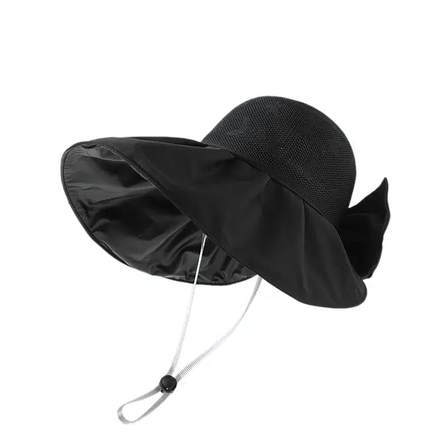 木林森 星月印花夏季大檐遮阳 出街远行便携收纳太阳帽黑胶防紫外线蝴蝶结口袋帽子 涤纶 防晒帽 女款