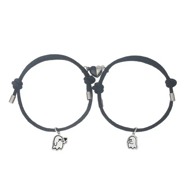 阡陌 单吊比心幽灵手绳 学院休闲可爱精致简约编织手绳 时尚百搭小众设计感 男友女友闺蜜礼盒节日 织物 手链 男女同款情侣款