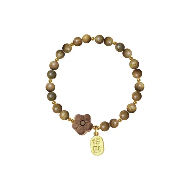 京华录 新中式正桃花文玩佛珠 古风招财福牌流苏串珠 本命年转运 复古森系禅意念珠 平安守护 合金 木作手串 男女同款情侣款 绿檀