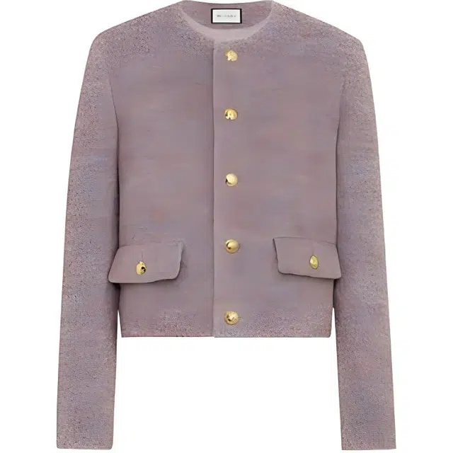 美洋 单排扣圆领小香风短款金扣夹克外套 女款 粉紫色