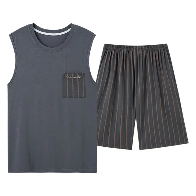 桔内 无袖薄款背心五分裤凉爽家居服睡衣套装 男款