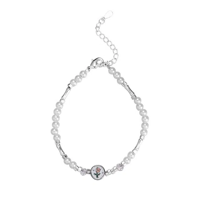 大唐国鼎 郁金香珍珠 甜美光珠拼接串珠森系立体花小众设计高级感 合金 手链 女款