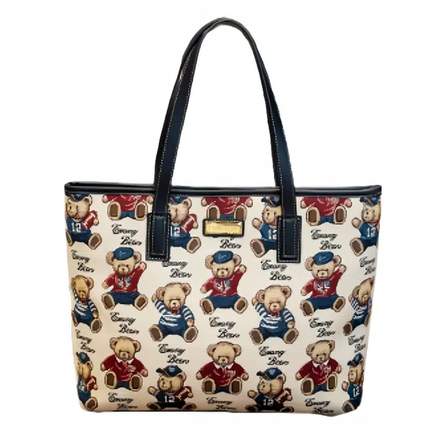 小熊依恋 布艺托特包女大容量单肩包通勤手提包大包 织花