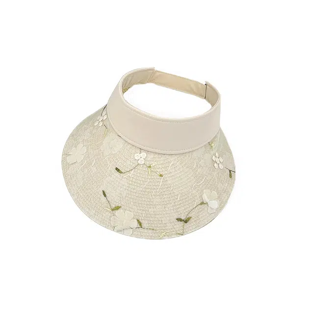 木林森 立体花朵日系沙滩度假太阳帽子空顶帽大帽檐遮阳 棉 防晒帽 女款