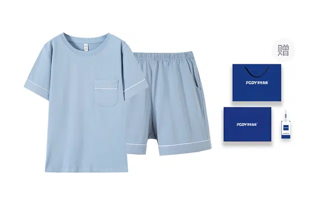 浮光岛屿 简约高级感柔软亲肤圆领短袖纯棉休闲可外穿三分裤睡衣套装 女款 礼盒款 天青色