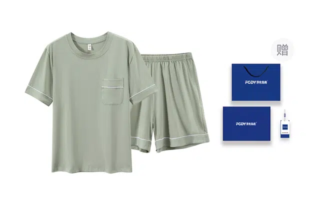 浮光岛屿 纯色简约高级感柔软亲肤圆领短袖休闲可外穿三分裤睡衣套装 女款 礼盒装 香草绿