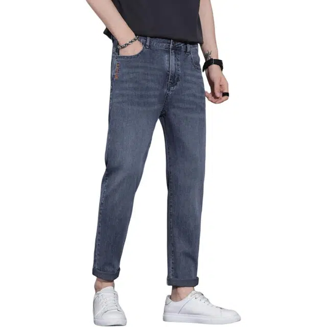 雅鹿 潮牌百搭休闲中腰潮牌直筒牛仔裤 男款 蓝色